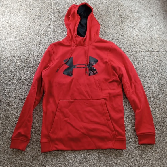 Under‎ Armour Sweatshirt Mens Small Red Logo Performance Fleece Pullover Hoodie - Picture 1 of 8